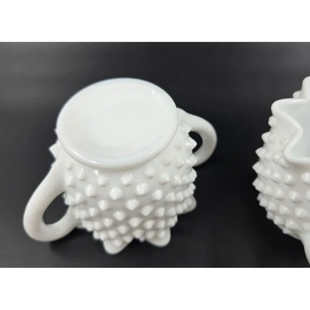 Fenton Cream & Sugar Set Vintage 1950s Hobnail White Milk Glass